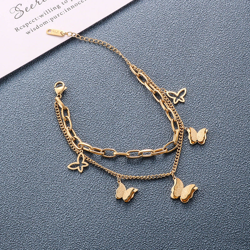 Steel Rose Golden Butterfly Female Korean Simple Bracelets