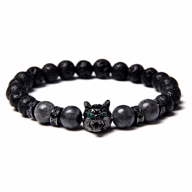 Men's Natural Water Sticky Beads Inlaid Zircon Wolf Bracelets