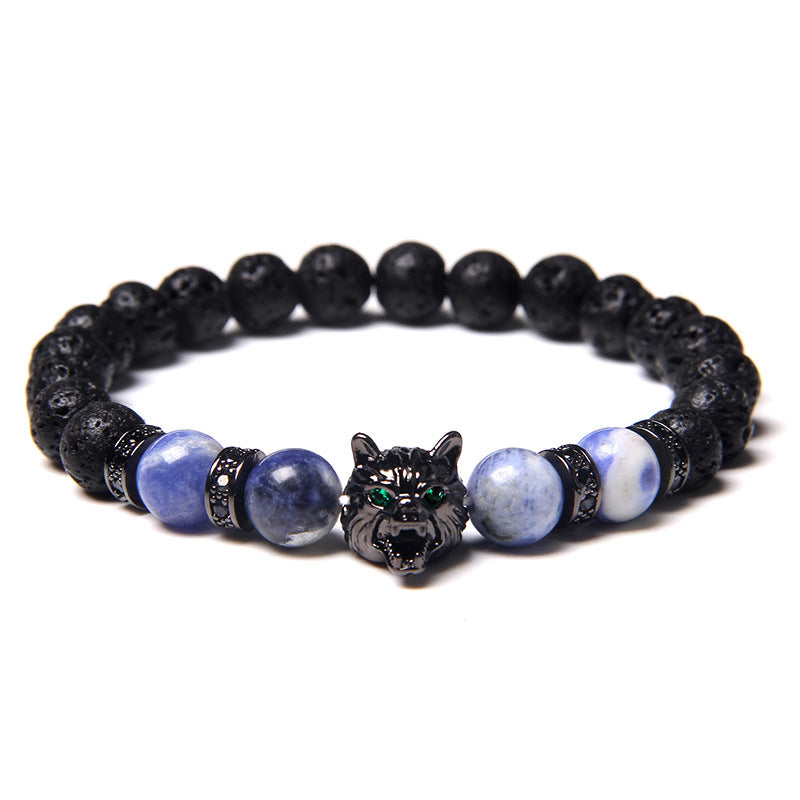 Men's Natural Water Sticky Beads Inlaid Zircon Wolf Bracelets