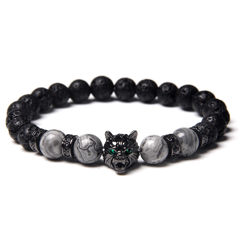 Men's Natural Water Sticky Beads Inlaid Zircon Wolf Bracelets