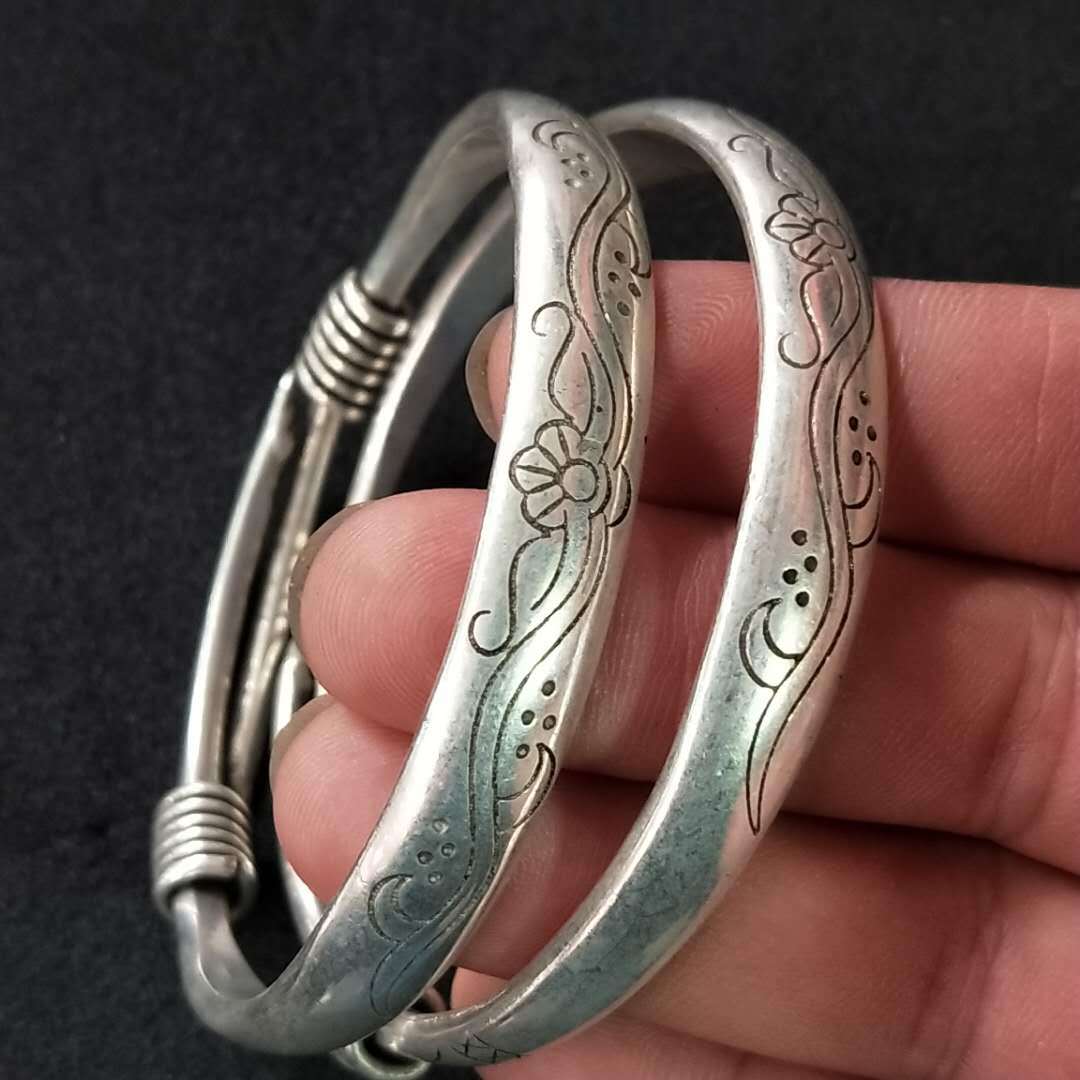 Tibetan Sier Miao Vintage Ethnic Style Fu Lu Shou Plated Bracelet