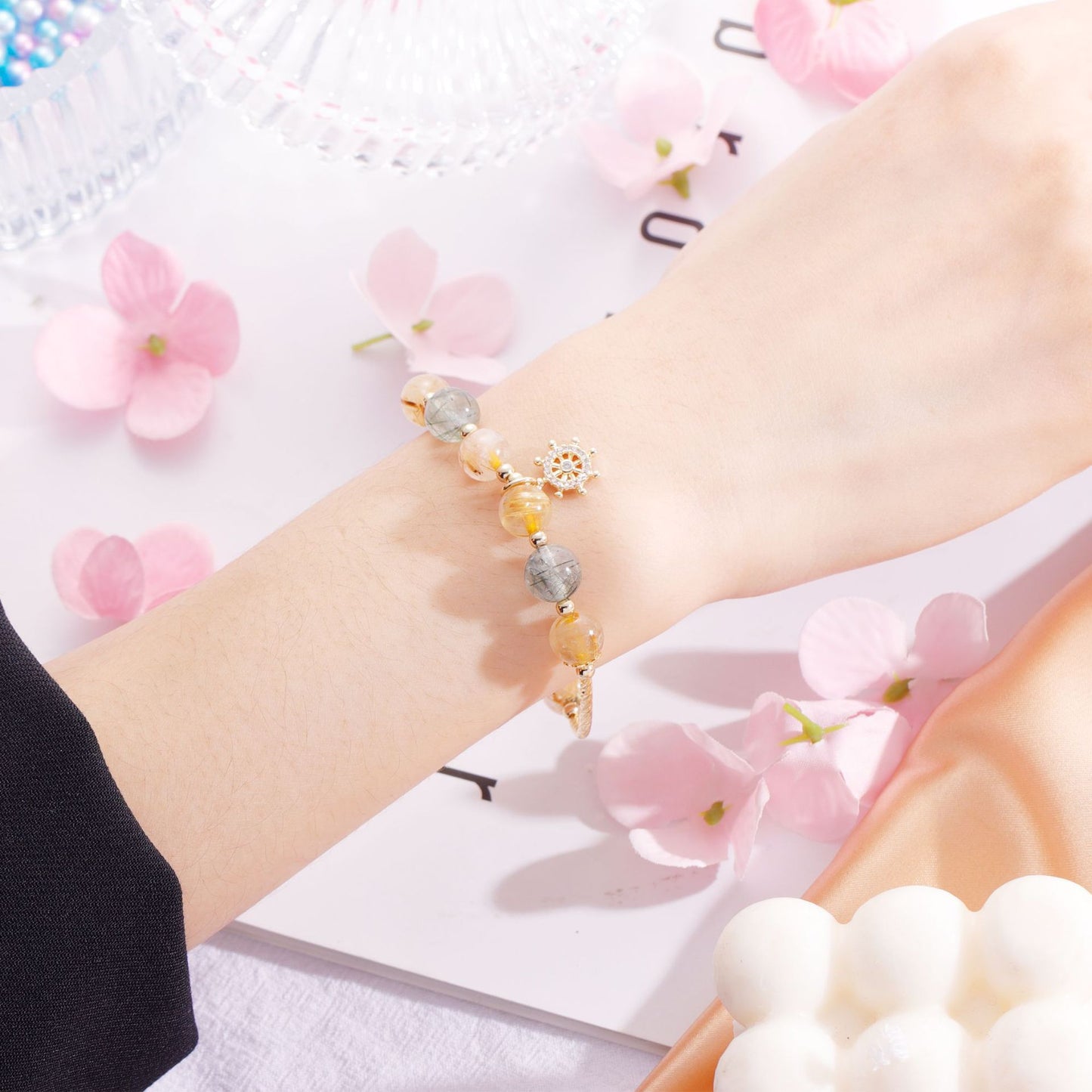 Bracelets simples verts pour petites amies, Design à quartz rutilé pour femmes