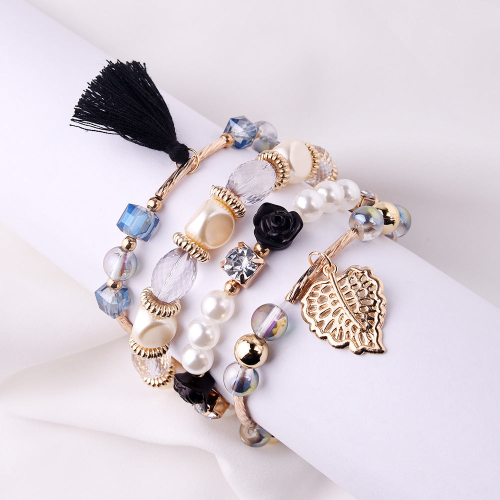 Women's Metal Crystal Beads Pearl Flower Leaves Fashion Bracelets