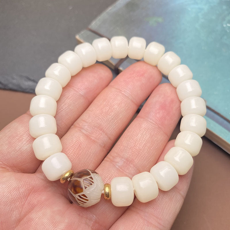 Bracelets ethniques personnalisés à base de racine de Bodhi en jade blanc pour femmes, hommes et femmes