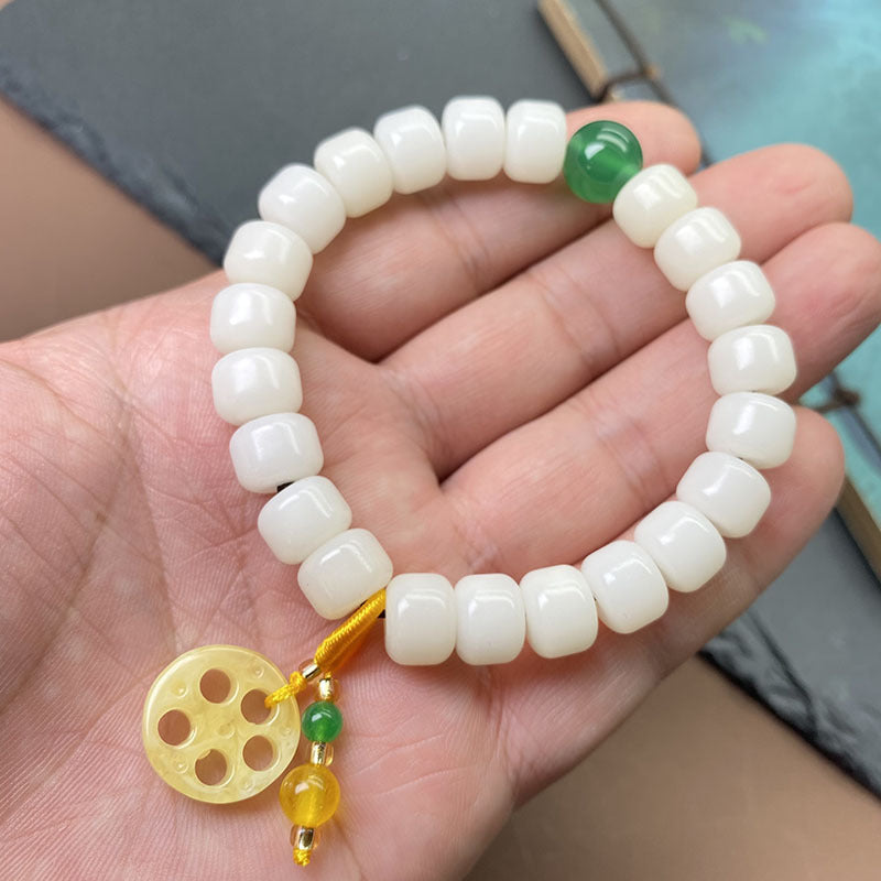 Bracelets ethniques personnalisés à base de racine de Bodhi en jade blanc pour femmes, hommes et femmes