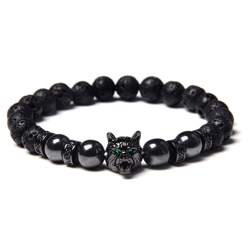 Men's Natural Water Sticky Beads Inlaid Zircon Wolf Bracelets