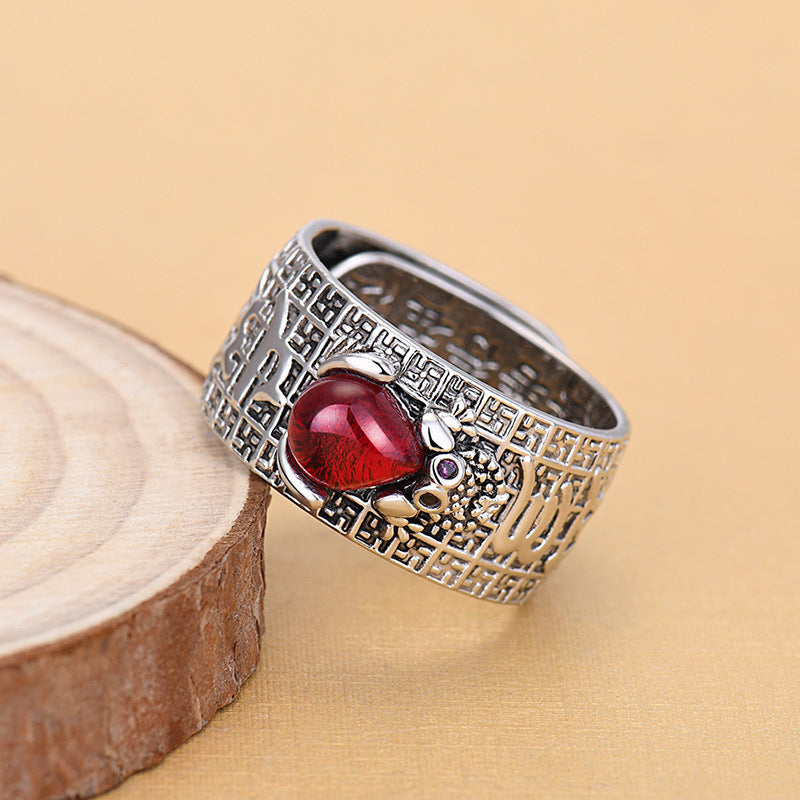 Popular Personalized Inlaid Pomegranate Red Toad Thai Rings