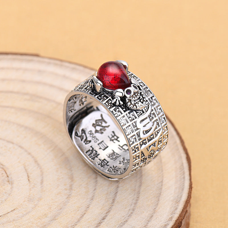 Popular Personalized Inlaid Pomegranate Red Toad Thai Rings