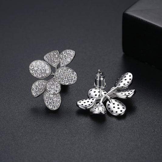 Flower Petal Micro Inlaid Zircon French Stud Earrings