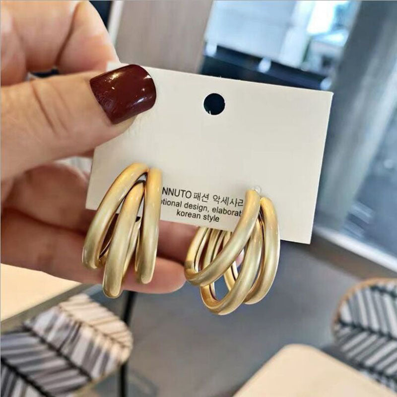 Sier Needle Frosty Style Simple Irregular Circle Exquisite Earrings