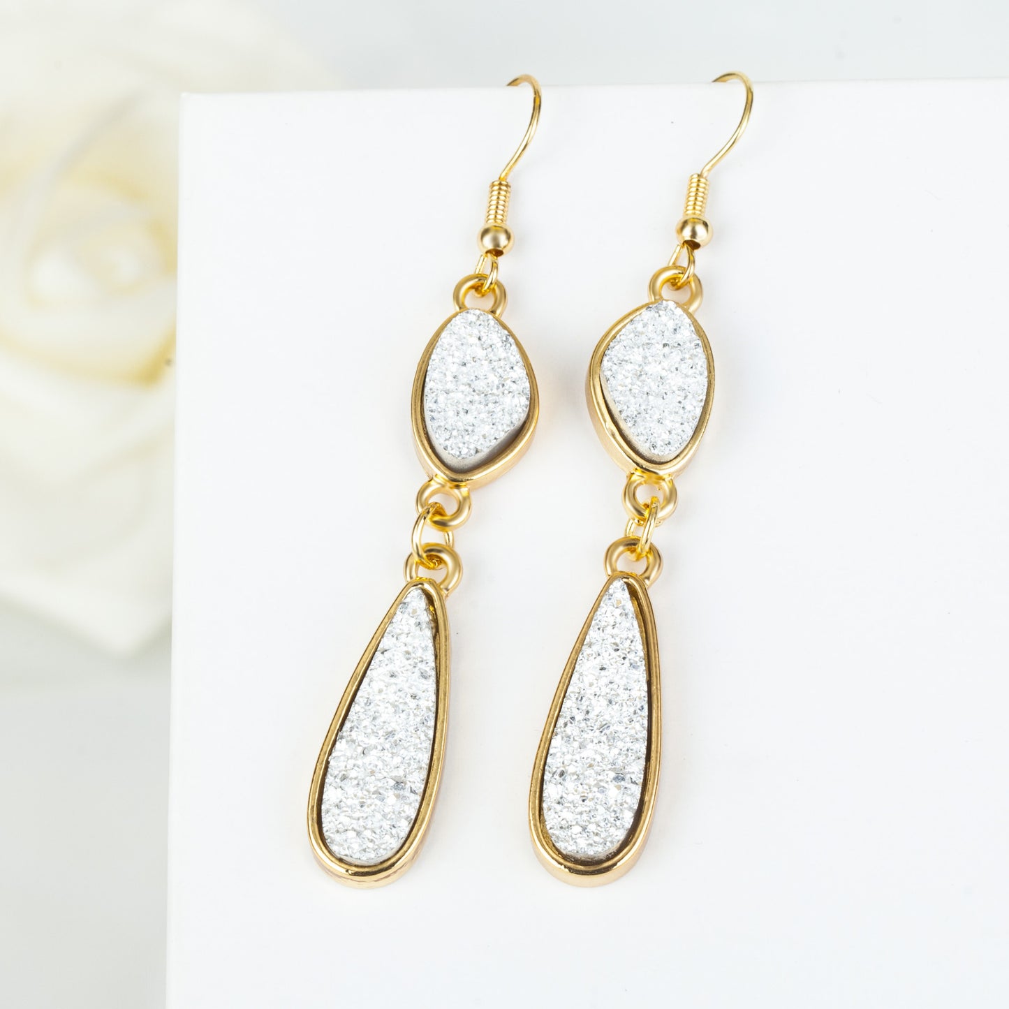 Water Drop Resin Crystal Tooth Irregular Earrings