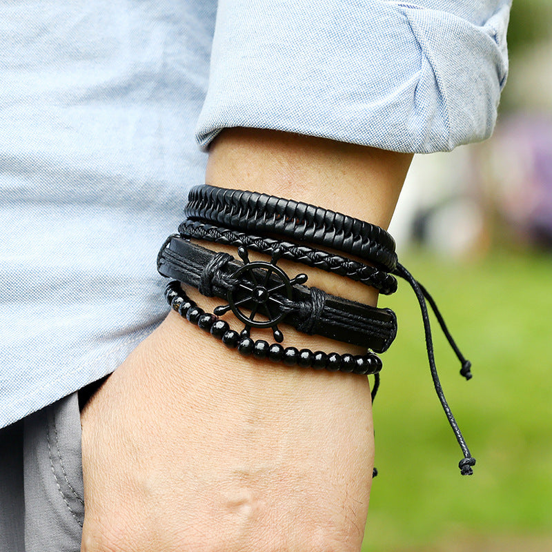 Bracelets créatifs tissés à la main pour bovins à gouvernail noir