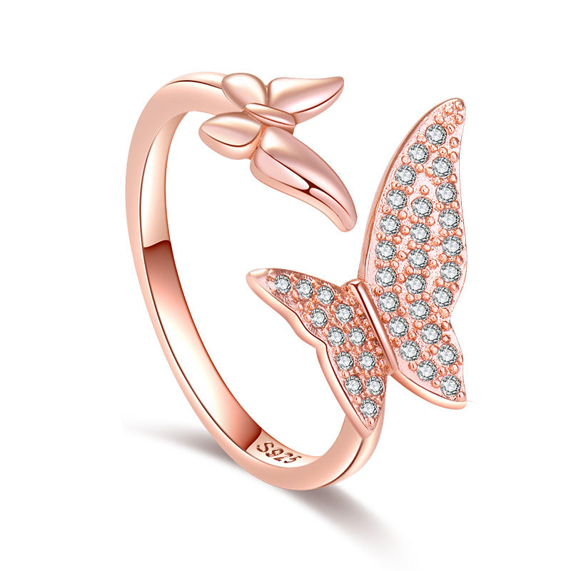 Women's Small Diamond Double Butterfly Adjustable Opening Rings