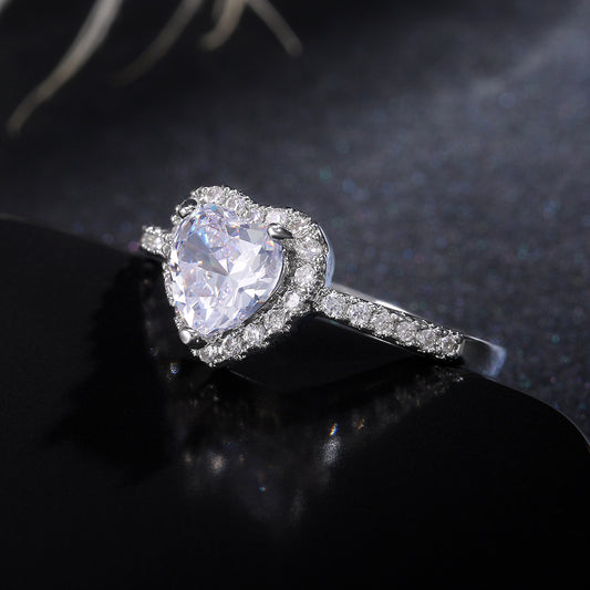 Zircon en forme de coeur pour femmes avec anneaux en cuivre diamant