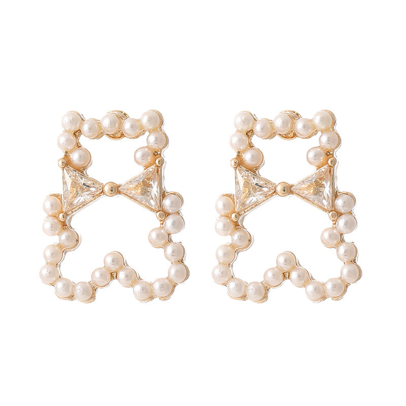 Women's Sier Pearl Fashion Simple Ear Clip Design Style Stud Earrings