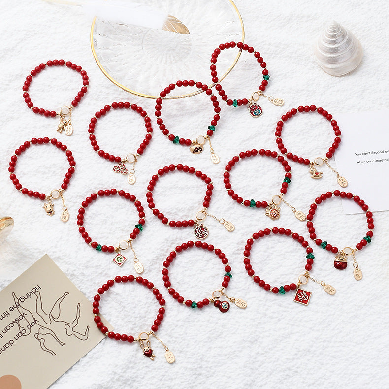 Retro Life Blessing Ethnic Style Red Bead Travel Bracelets