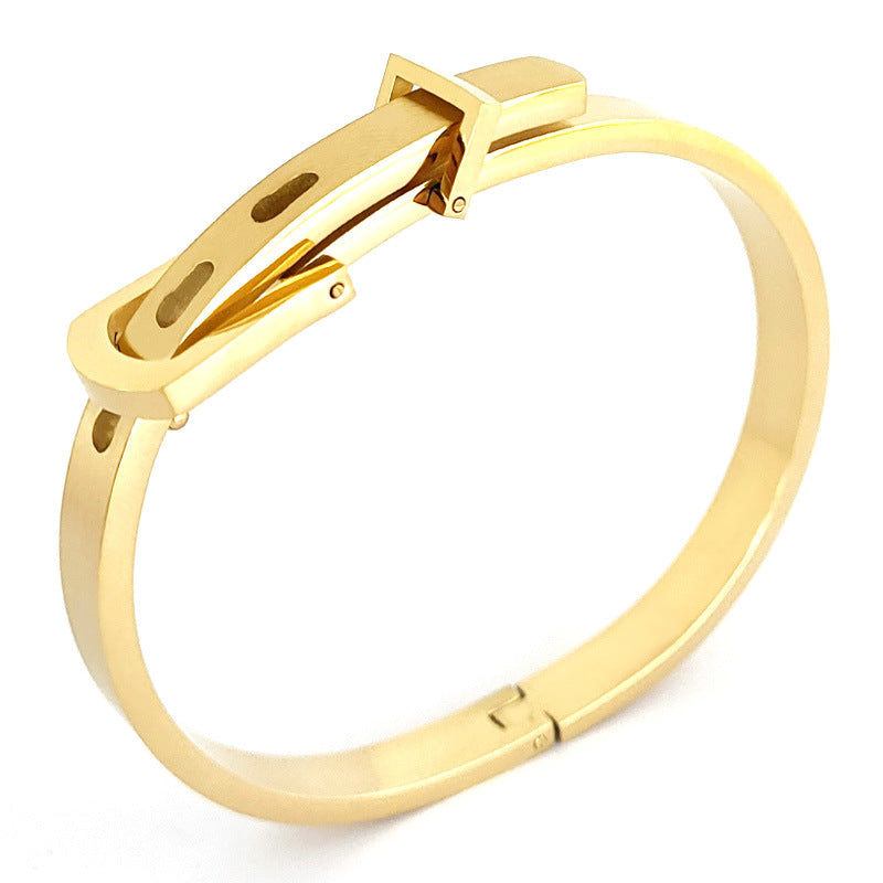 Women's Korean Style Buckle Optional Titanium Steel Stainless Rose Gold Geometric Bracelet