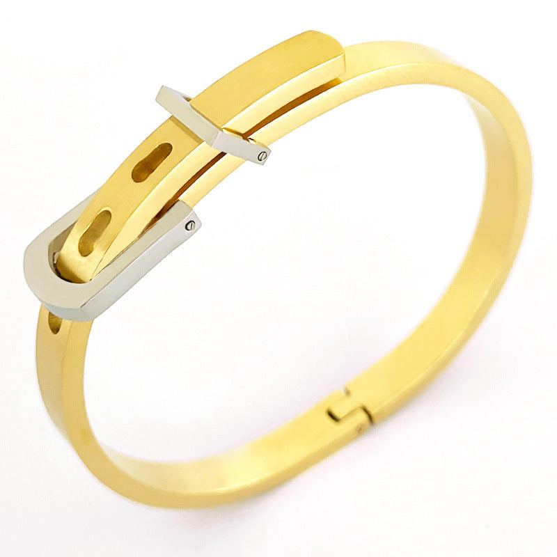 Women's Korean Style Buckle Optional Titanium Steel Stainless Rose Gold Geometric Bracelet
