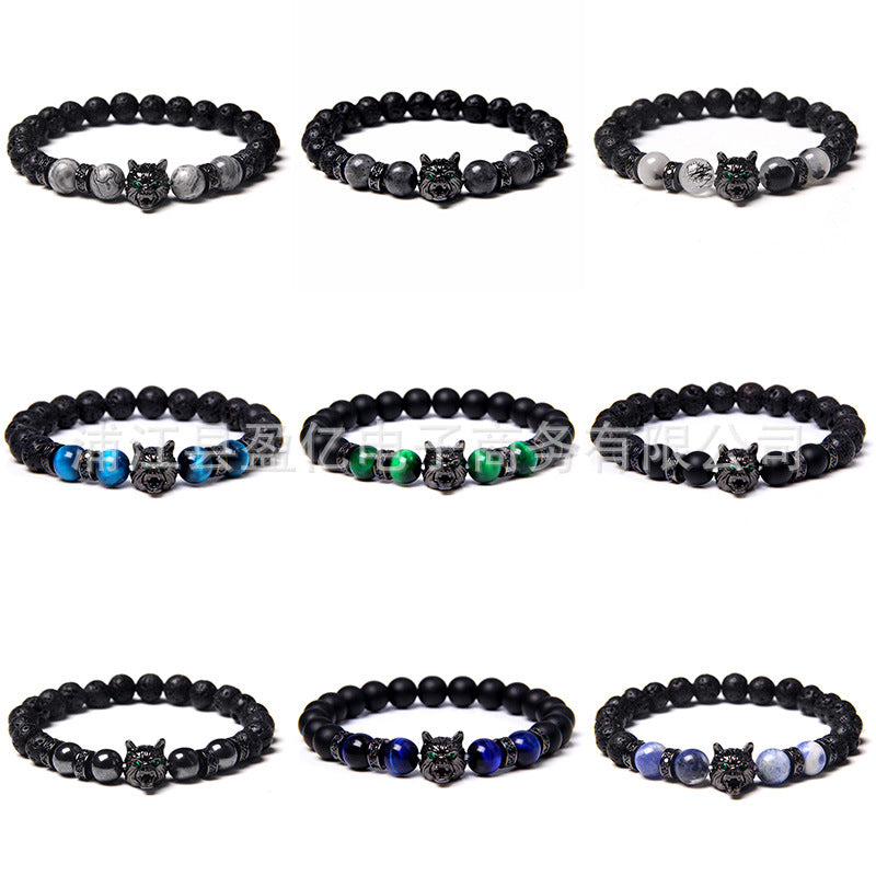 Men's Natural Water Sticky Beads Inlaid Zircon Wolf Bracelets