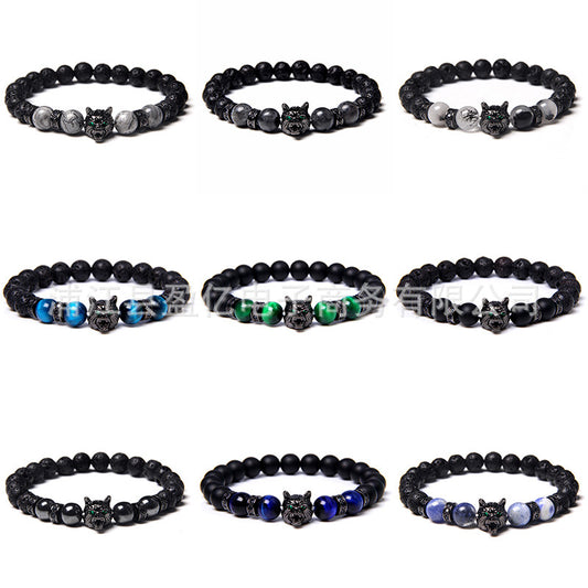 Bracelets de loup en Zircon incrustés de perles collantes à l'eau naturelles pour hommes