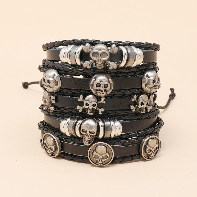 Ornament Personality Handmade Beaded Leather Suit Skull Bracelets