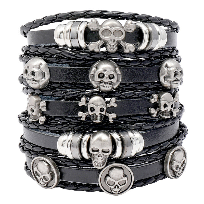 Ornament Personality Handmade Beaded Leather Suit Skull Bracelets