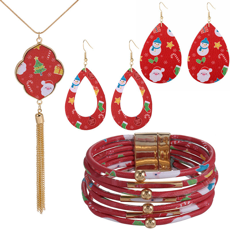 New Christmas Leather Leopard Santa Claus Jewelry Set