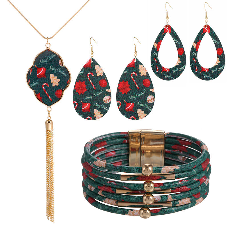 New Christmas Leather Leopard Santa Claus Jewelry Set