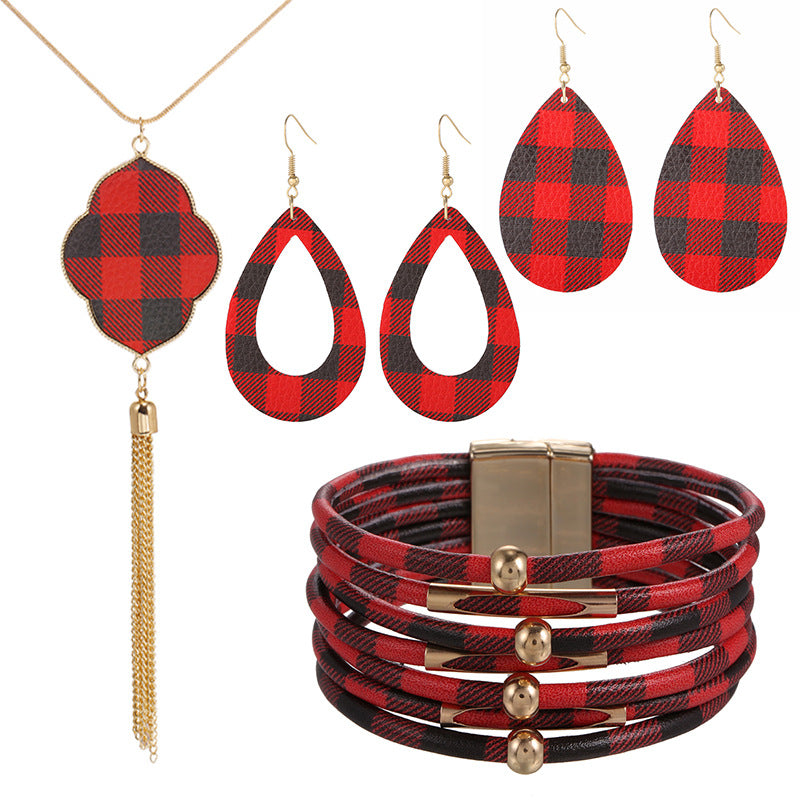 New Christmas Leather Leopard Santa Claus Jewelry Set