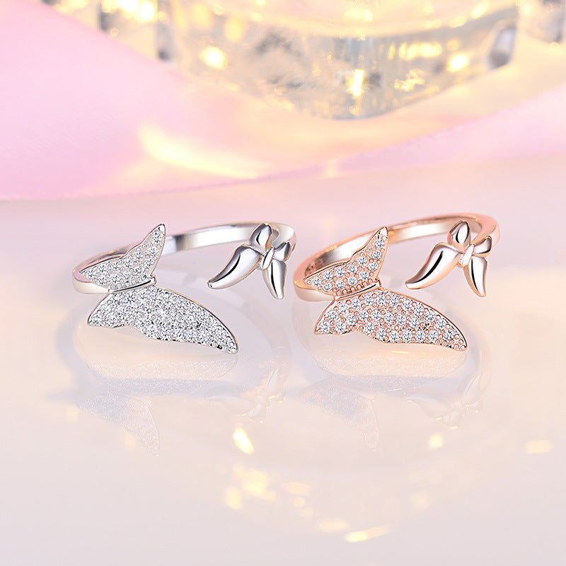 Women's Small Diamond Double Butterfly Adjustable Opening Rings