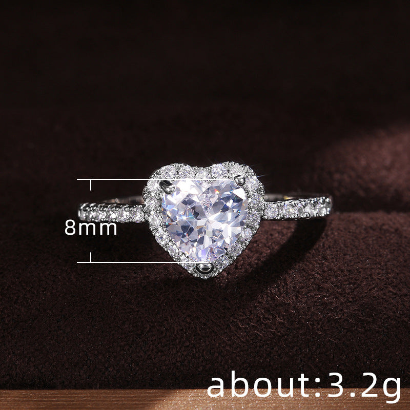 Zircon en forme de coeur pour femmes avec anneaux en cuivre diamant