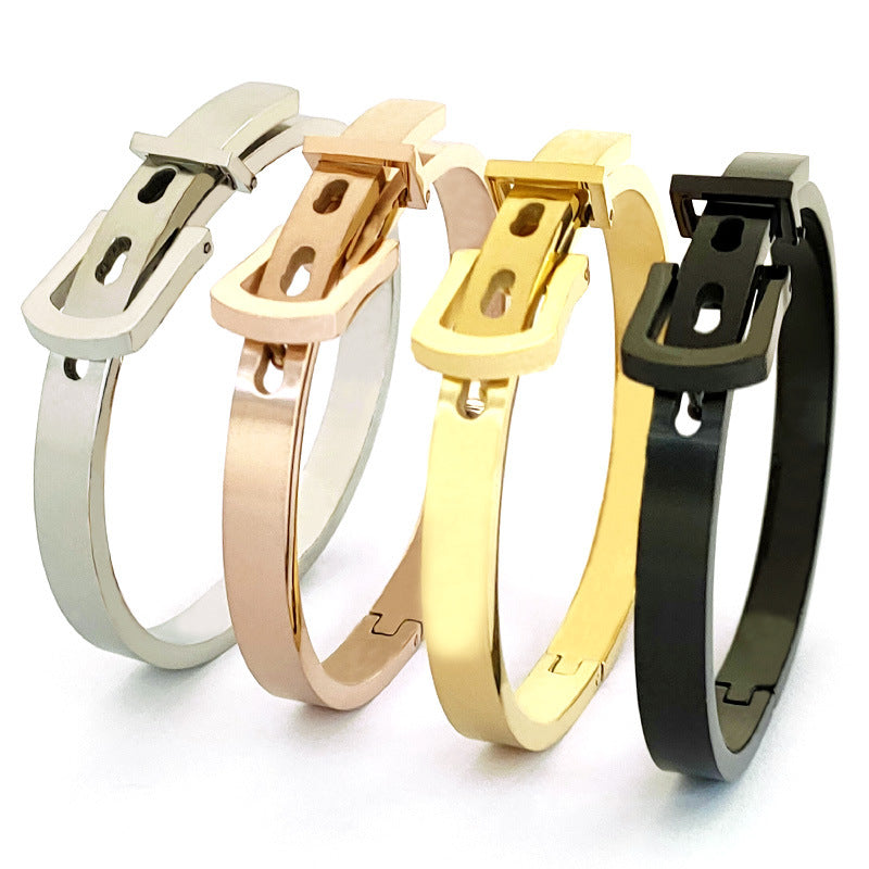 Women's Korean Style Buckle Optional Titanium Steel Stainless Rose Gold Geometric Bracelet