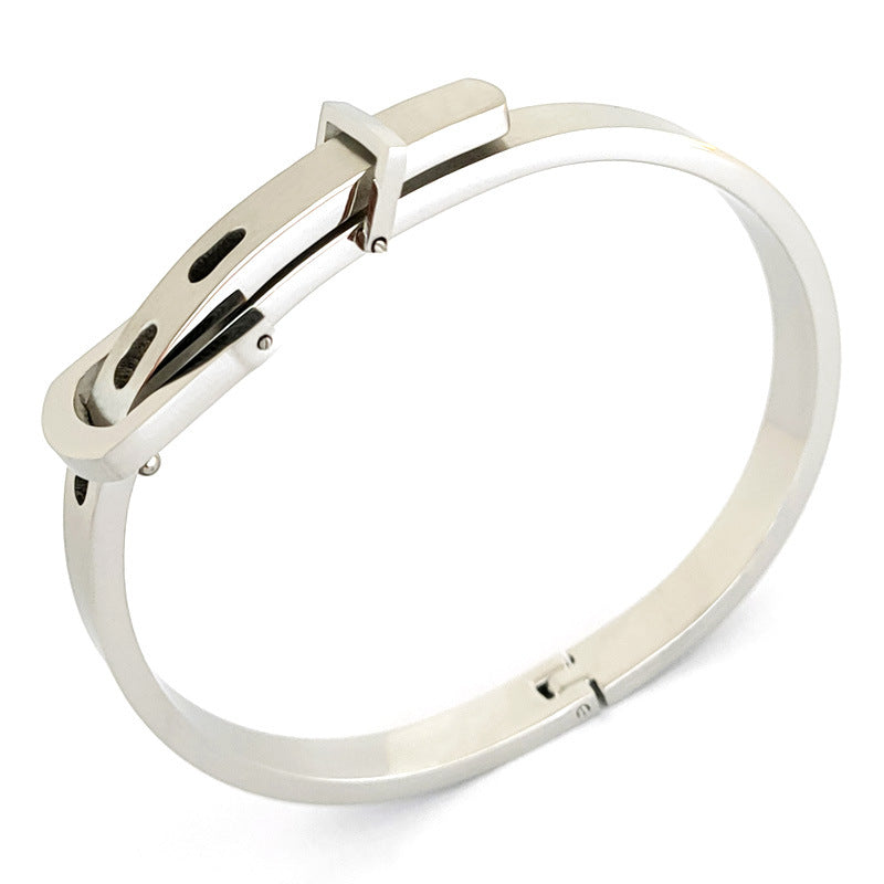 Women's Korean Style Buckle Optional Titanium Steel Stainless Rose Gold Geometric Bracelet