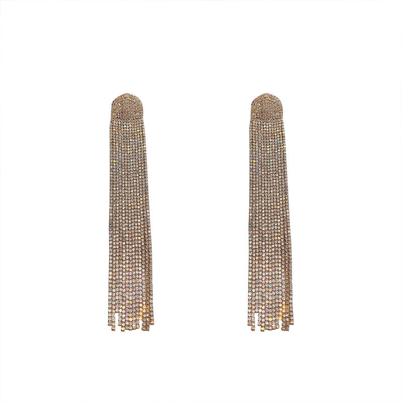 Women's Needle Full Rhinestone Tassel Fashion Trendy Earrings