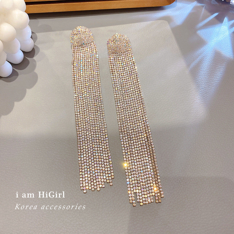 Women's Needle Full Rhinestone Tassel Fashion Trendy Earrings