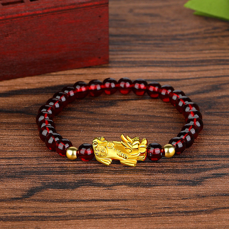 Obsidian Vietnam Placer Gold Six Words Mantra Live Bracelet
