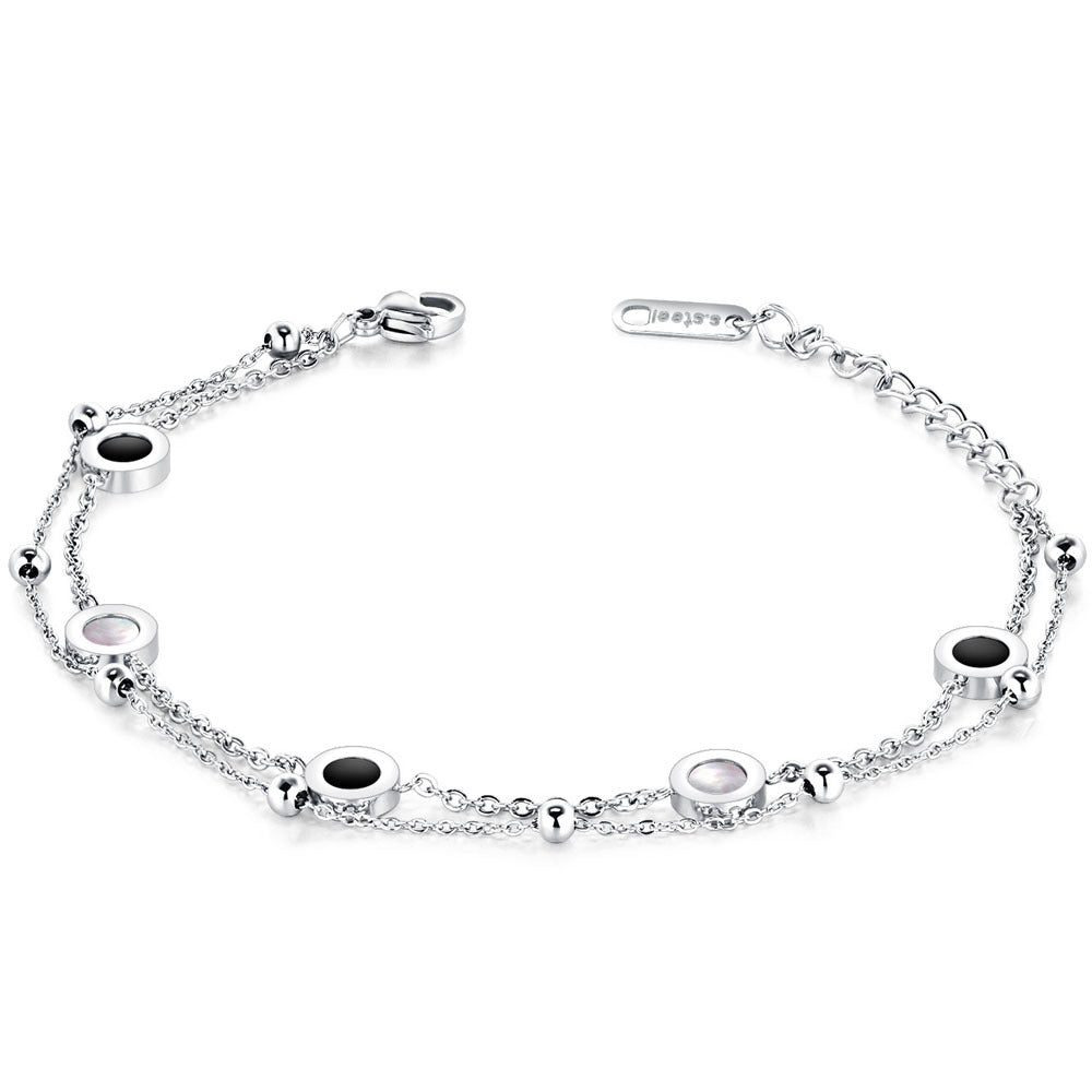 Women's Titanium Steel Inlaid White Shell Round Bracelets