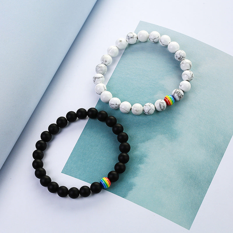 Matte Black Frosted White Turquoise Couple Bracelets