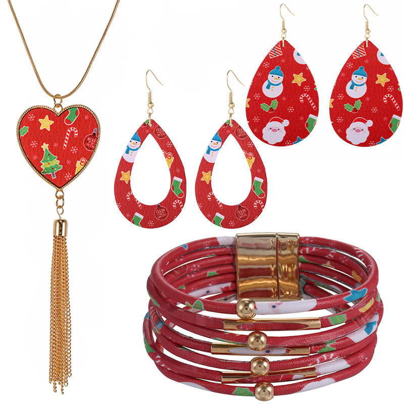 New Christmas Leather Leopard Santa Claus Jewelry Set