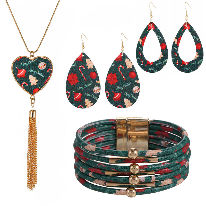 New Christmas Leather Leopard Santa Claus Jewelry Set