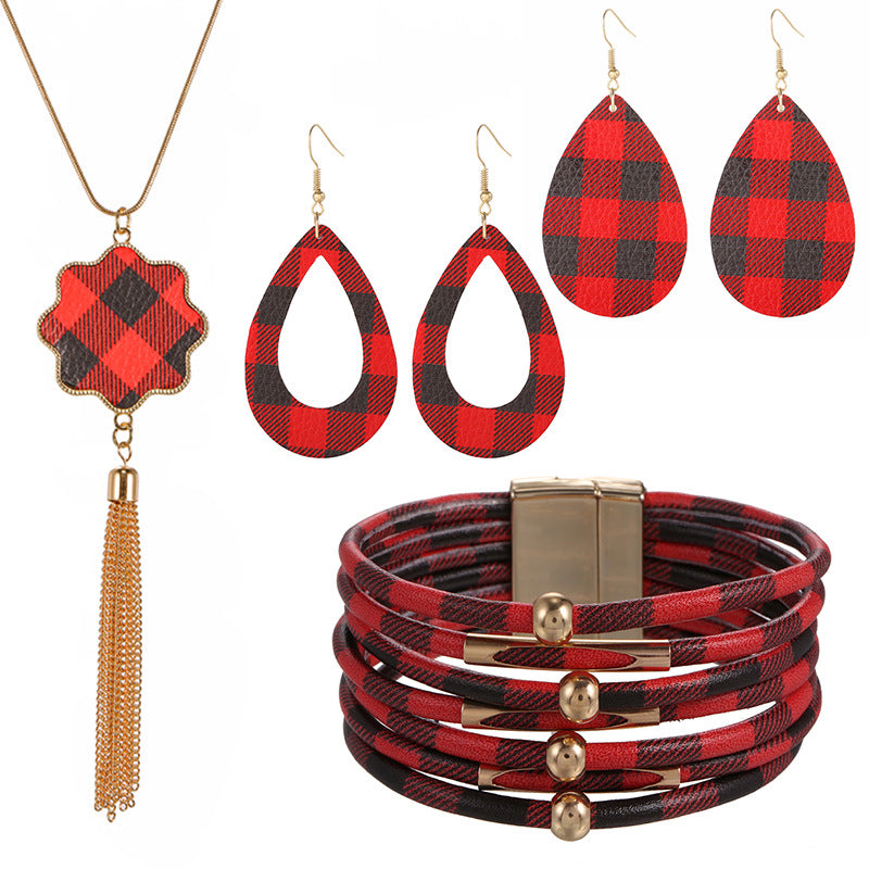 New Christmas Leather Leopard Santa Claus Jewelry Set