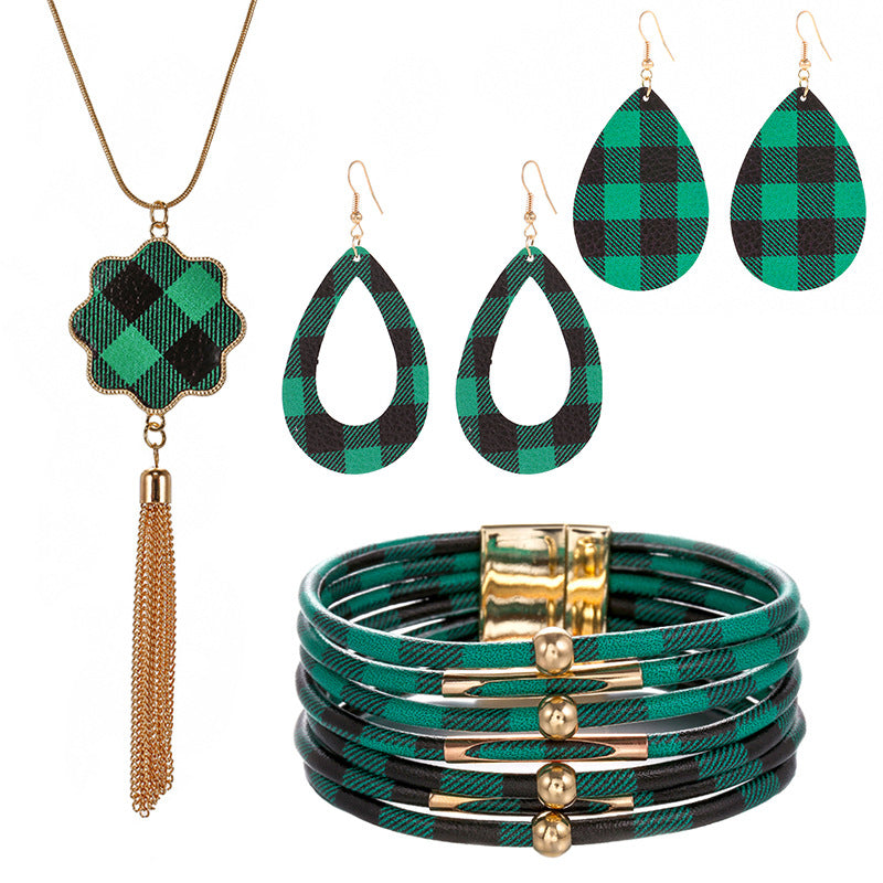 New Christmas Leather Leopard Santa Claus Jewelry Set