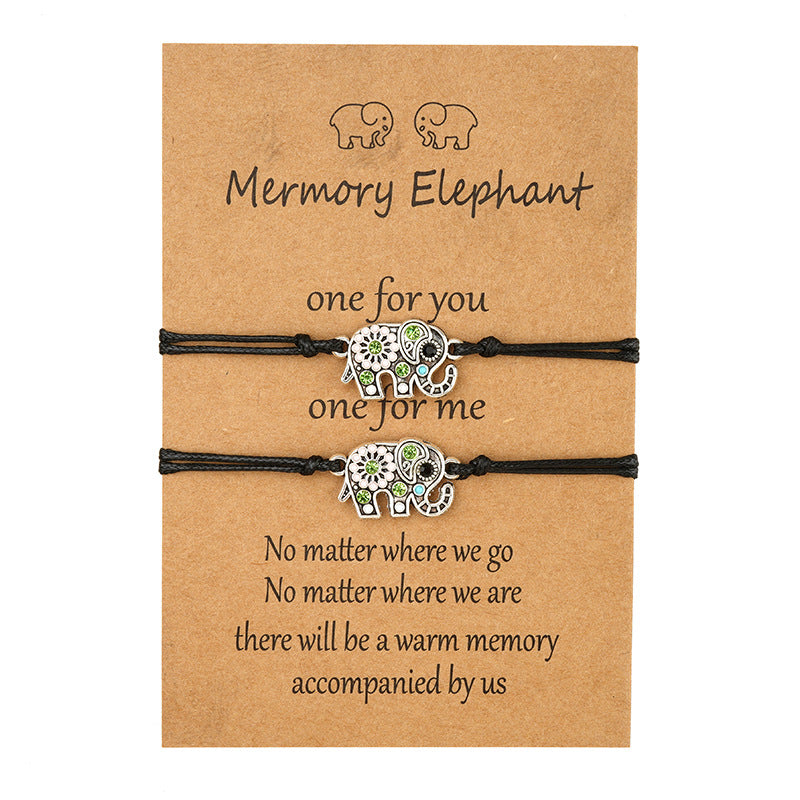 Ethnic Style Spot Drill Hollow Elephant Card Creative Bracelets