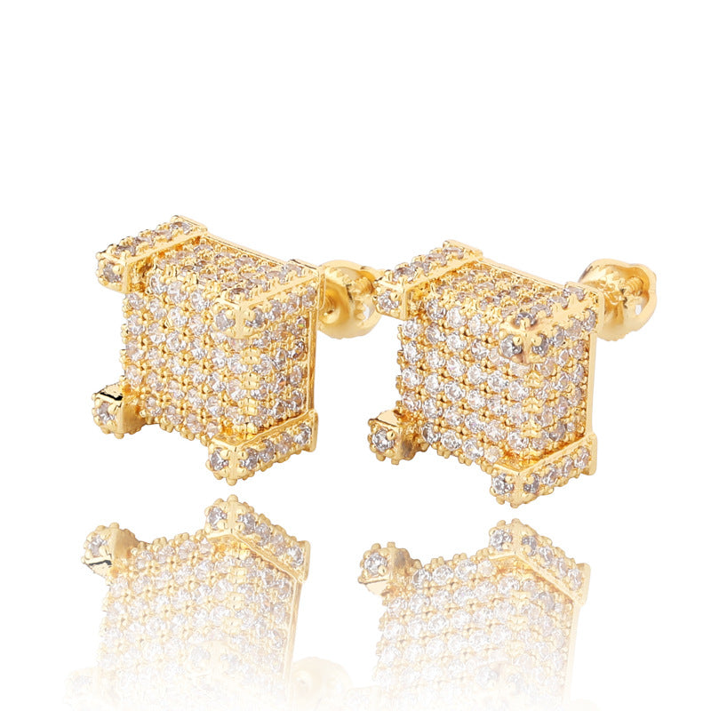 Square Full Zircon Ear Hip Hop Earrings