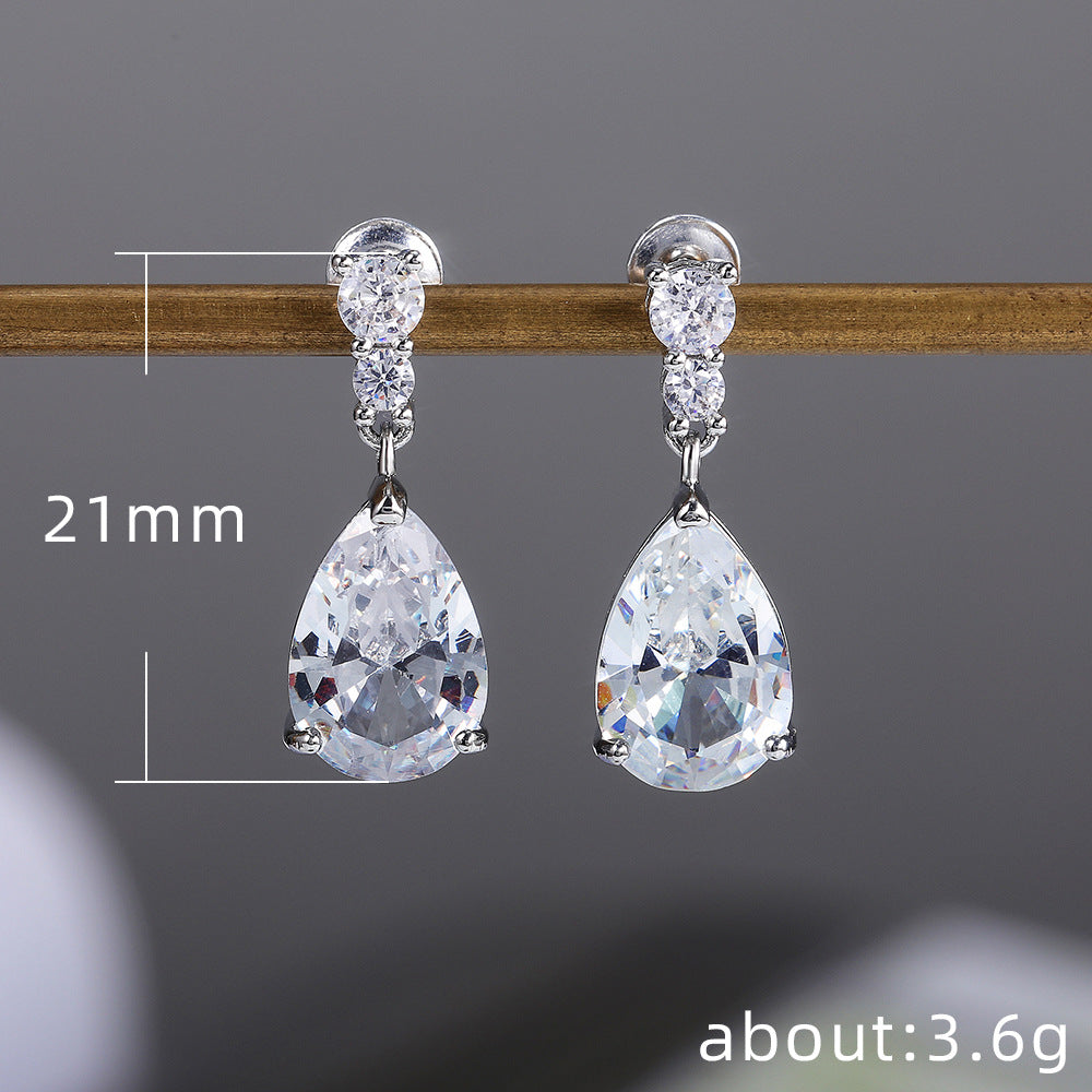 Women's Shi Elegant Water Drop Zircon Copper Earrings