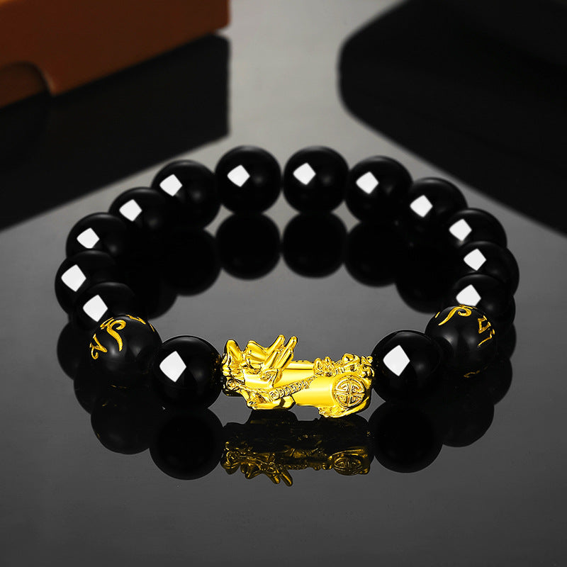 Obsidian Vietnam Placer Gold Six Words Mantra Live Bracelet