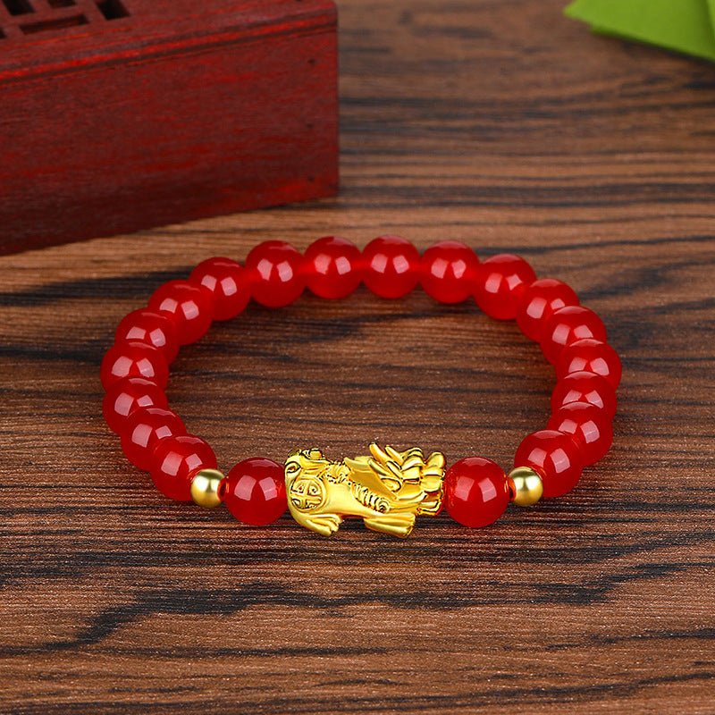 Obsidian Vietnam Placer Gold Six Words Mantra Live Bracelet