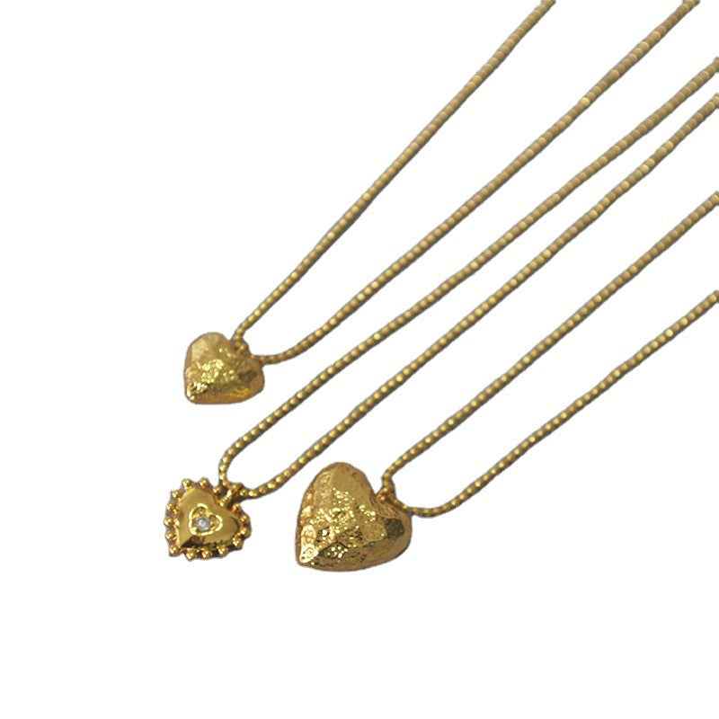 Women's Fashion Simple Retro Texture Love Pendant Brass Gold-plated Necklaces