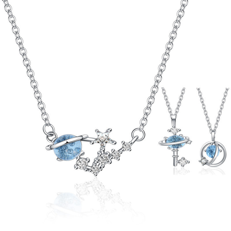 Clear Blue Glaze Fantasy Planet Clavicle Necklaces