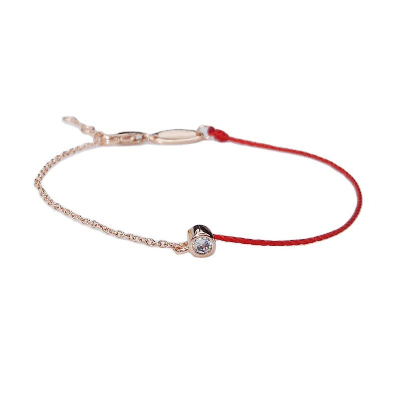 Women's Sterling Sier French Red Rope Single Diamond Bracelets